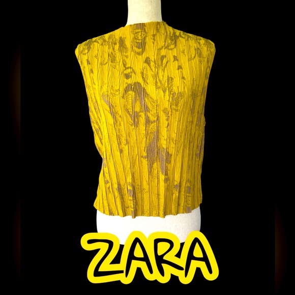 Zara Womens Yellow Ribbed Tank Top Blouse Size Medium High Neck Business - Picture 1 of 6